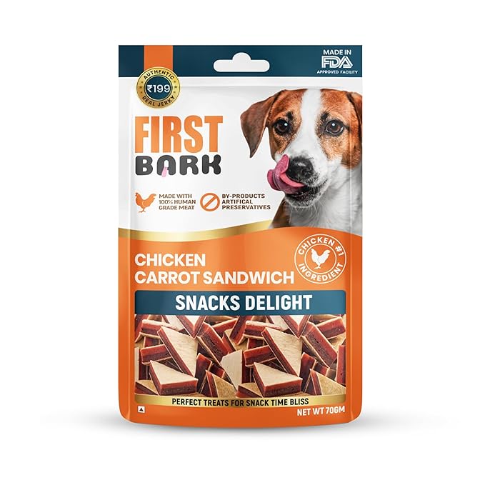 Dog Treats for Adult Dog & Puppy – Snack Delights Chicken Jerky for Dogs, Small Dogs & Shih Tzu | Dog Snacks & Puppy Treats – Chicken Carrot Sandwich (70g) x1