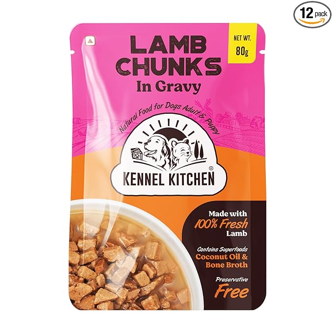 Kennel Kitchen Lamb Chunks in Gravy, 80g (Pack of 12) | Wet Dog Food for Adult & Puppy | Dog Food Gravy with Regionally Sourced Fresh Lamb | Free from Artificial Colours & Preservatives