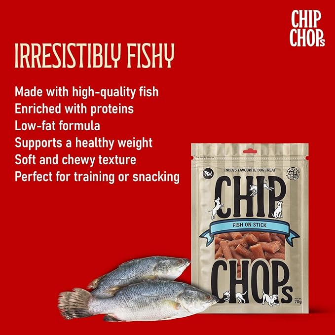 Chip Chops Dog Treats Combo (Fish on Stick, 70g and Green Tea Flavour Toothbrush Shaped Dental Treat, 102g) - Protein Rich, Healthy & Training Snacks for All Dog Breeds