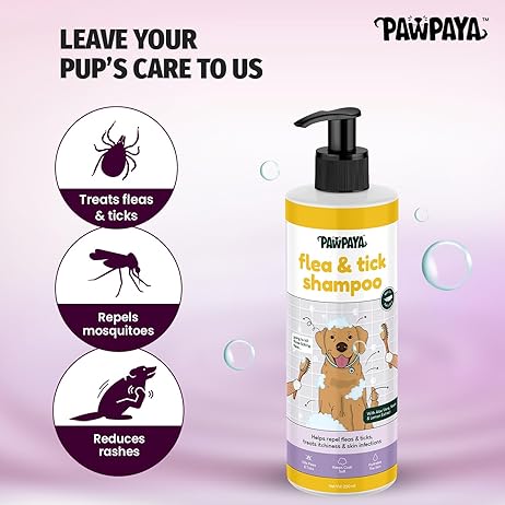 Flea & Tick Shampoo for Dogs, Neem & Aloe Vera Pet Shampoo, Repels Fleas Ticks & Mosquitoes, Natural Anti Flea Dog Wash, Vegan Grooming Care, 250ml for All Breeds