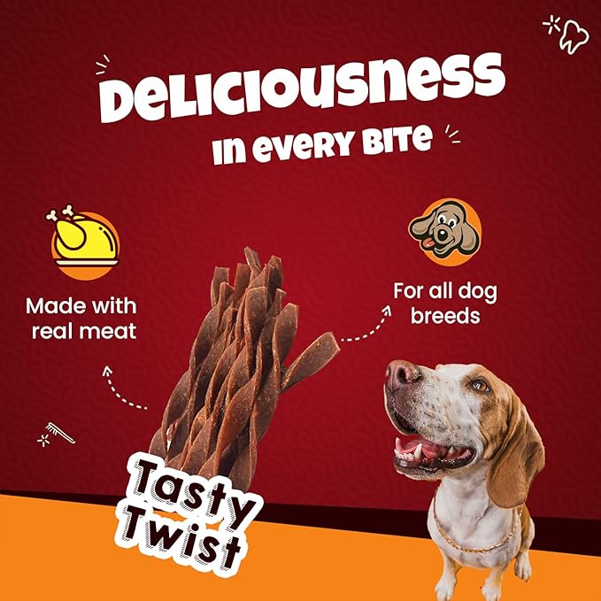Goofy Tails Active Dental Chicken Twists Dog Treats 100g, Gluten Free, Prebiotic Chew Sticks for Dogs, Breath Freshener Treats for Dogs, Digestive, Slow Roasted Dog Treats for Puppy (Pack of 1)