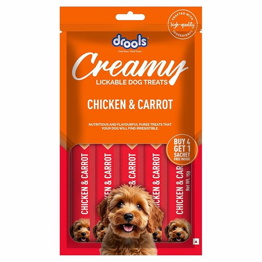 Drools Dog Treats, Creamy Chicken & Carrot 5 Sticks Tasty & Nutritious Snack for All Breeds, (15g x5),75g, All Life Stages