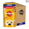 Pedigree Adult Wet Dog Food, Chicken & Liver Chunks in Gravy, 130 g (Pack of 12), Complete & Balanced Meal for Adult Dogs