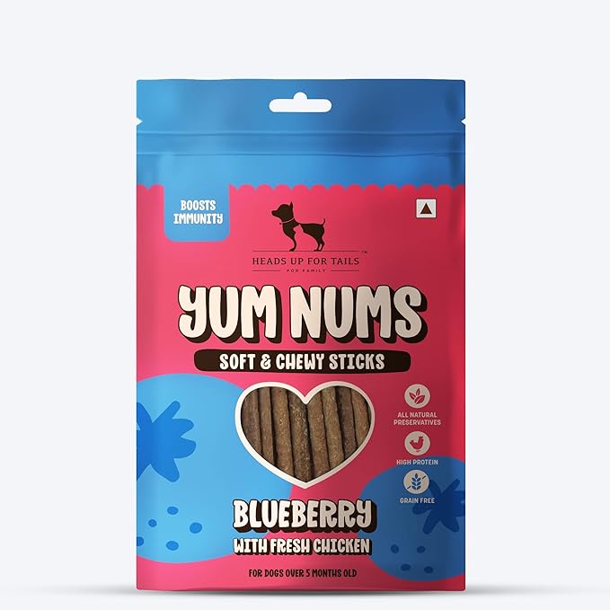 Heads Up For Tails Yum Nums Soft & Chewy Sticks - Blueberry & Chicken - 75g | Dog Treats for Puppies & Adults | Training Treats | Healthy Dog Snacks | Puppy Treats for Small Dogs