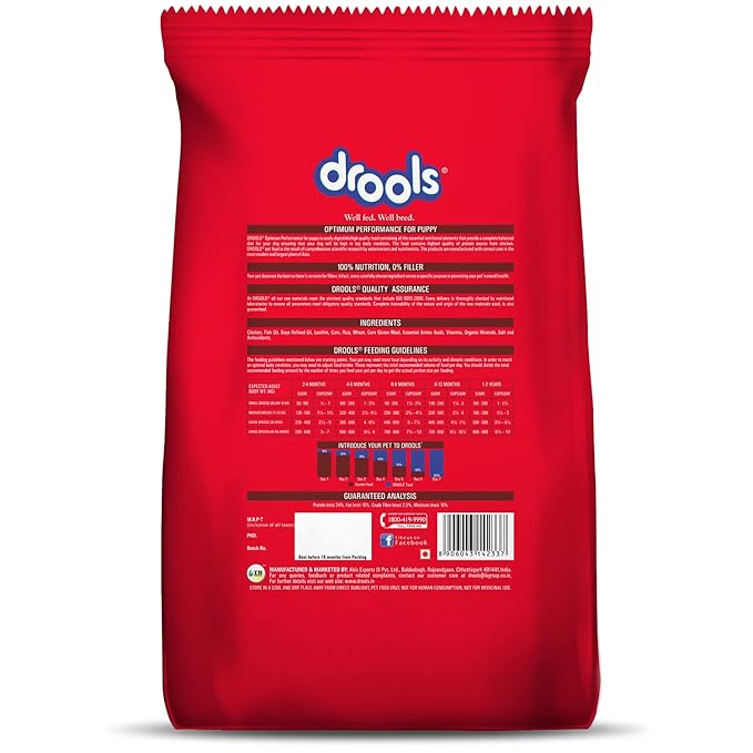 Drools Optimum Performance Puppy Dry Dog Food, Chicken Flavor, 20kg&Drools Puppy Wet Dog Food, Real Chicken and Chicken Liver Chunks in Gravy, 15 Pouches (15 x 150g)