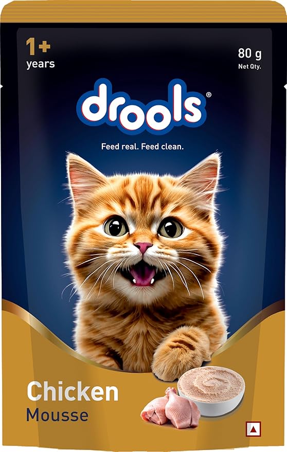 Drools Adult Cat Wet Mousse 80g | Chicken Flavour | Rich in Protein | Promotes Hydration & Easy to Digest | Grain Free | No Artificial Flavours | Packed with Essential Vitamins & Antioxidants