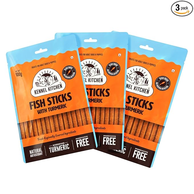 Kennel Kitchen Soft Baked Fish Sticks Treats for Dogs, 100g (Pack of 3) | Soft Dog Chew Sticks | Dog Treats for Adult Dogs and Puppies