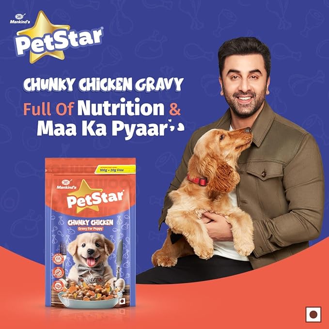 Mankind Petstar Puppy Wet Dog Food (High Protein) Chunky Chicken Gravy, 120g (Pack of 15) | Made with Real Chicken & Veggies |No Artificial Flavors