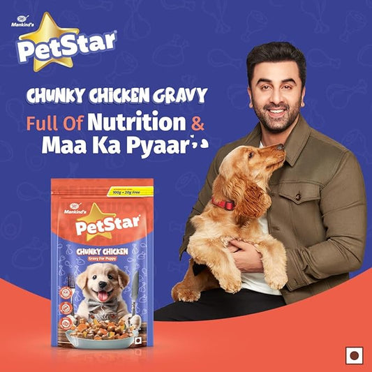 Mankind Petstar Puppy Wet Dog Food (High Protein) Chunky Chicken Gravy, 120g (Pack of 15) | Made with Real Chicken & Veggies |No Artificial Flavors