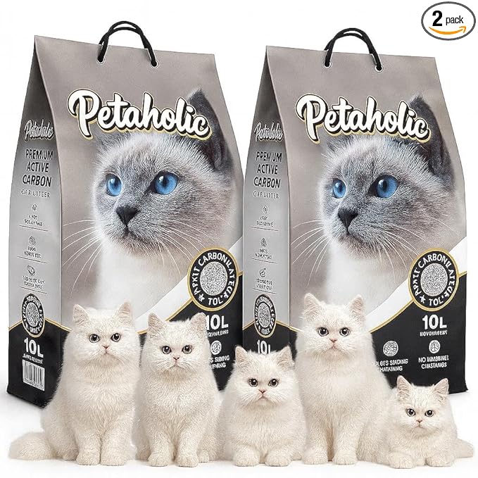 Petaholic Cat Litter (Pack of 2) New Restored Active Carbon for Super Quick Cleaning | Bentonite Clumping Cat Litter with Ultra Odor Control | Safe for Multiple Cats & Kittens (10L + 10L)