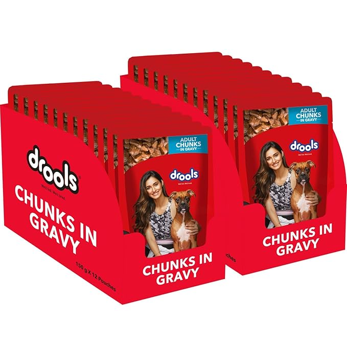 Drools Adult Wet Dog Food, Real Chicken and Chicken Liver Chunks in Gravy, 24 Pouches (24 x 150g)&Drools Kitten(1-12 Months) Dry Cat Food, Ocean Fish, 1.2kg with Free Container