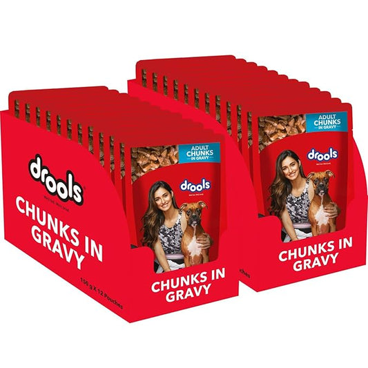 Drools Optimum Performance Adult Dog Food,10kg & Adult Wet Dog Food, Real Chicken and Chicken Liver Chunks in Gravy, 24 Pouches (24 x 150g)