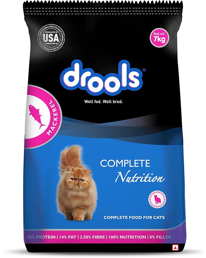 Drools Dry Cat Food 7kg | Mackerel Flavour | Provides Better Vision and Shiny Coat | Enriched with Essential Nutrients | Digestive Health | Prebiotics & Probiotics