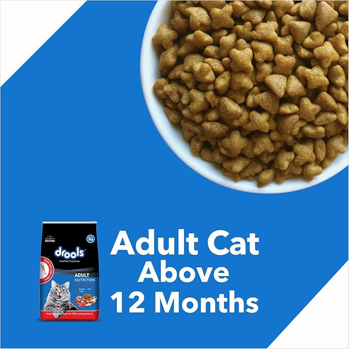 Drools Cat Adult Dry Cat Food 1kg with Free Cat Creamy Treat 75g | Tuna & Salmon Flavour | Hair Ball Protection | Taurine for Healthy Heart | Healthy Skin & Beautiful Coat