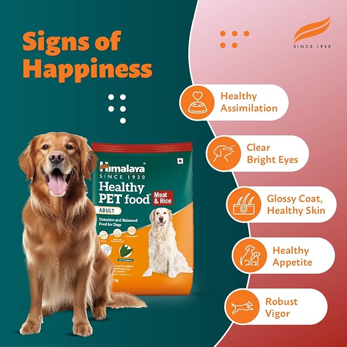 Himalaya Healthy PET Food for Adult Dogs | Meat & Rice | 10kg | Complete & Balanced Nutrition with Mountain Knot Grass, Tree of Heaven & Guduchi