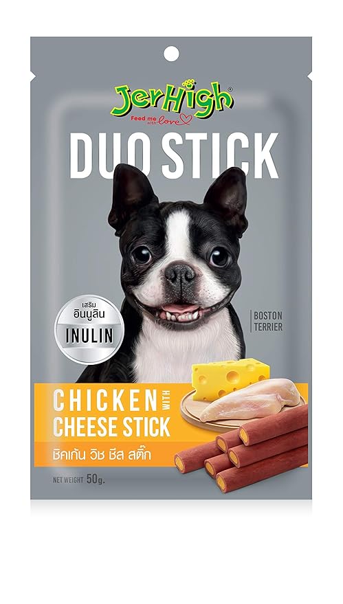 DogsnCats Jerhigh Duo Stick Chicken Cheese x 2 + Milk Strawberry x 2 + Spinach Cheese x2 + Milk Banana x 2 Treats Snacks for Dogs (Pack of 8)