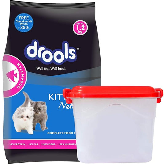 Drools Chicken and Egg Adult Dry Dog Food, 3 Kg with Free 1.2 Kg&Kitten(1-12 Months) Dry Cat Food, Ocean Fish, 1.2Kg with Free Container