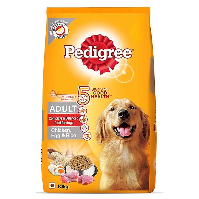 Pedigree Combo for Adult Dogs- Dry Dog Food, (High Protein Variant) Chicken, Egg & Rice, 10 kg Pack & Wet Dog Food, Chicken & Liver Chunks in Gravy, 70 g (Pack of 15)