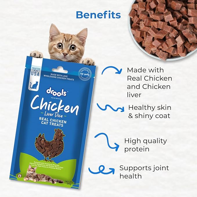 Drools Kitten & Adult Liver Diced, Cat Treats, 35g | Real Chicken Flavour | Rich in Protein | No Artificial Preservatives | Best for Training & Bonding