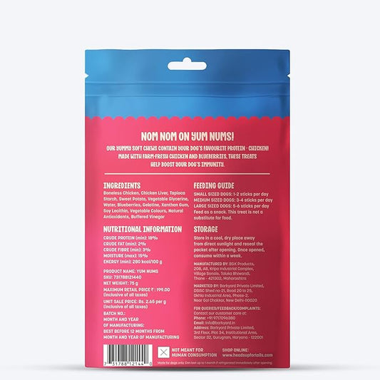 Heads Up For Tails Yum Nums Soft & Chewy Sticks - Blueberry & Chicken - 75g | Dog Treats for Puppies & Adults | Training Treats | Healthy Dog Snacks | Puppy Treats for Small Dogs