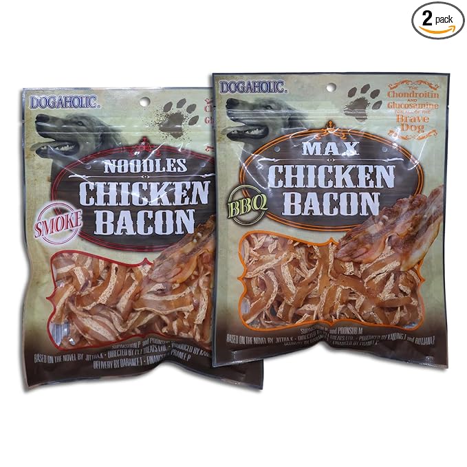 Dogaholic Snacks Combo Pack – Smoked Noodles & Chicken Bacon Strips for Dogs | Low Fat, Easy-to-Digest, Natural Ingredients with Vitamin E | 260g
