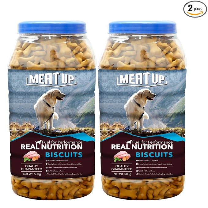 Meat Up Dog Treats Biscuits Real Chicken Flavour, 500g (Buy 1 Get 1 Free),1 Kg Pack