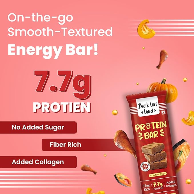 BARK OUT LOUD Protein Bars - Dog Treats with Chicken & Fish | Collagen, No Added Sugar | Pumpkin, High Fiber Snacks for Dogs | Helps Digestion, Muscle Growth & Shiny Coat - 35 GMS Each (Pack of 4)