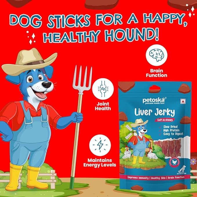 Liver Jerky - 100gms | High-Protein | Real Chicken Meat | Soft Chew Treats for Dogs & Puppies | Supports Dental Health | Dogs of All Breeds