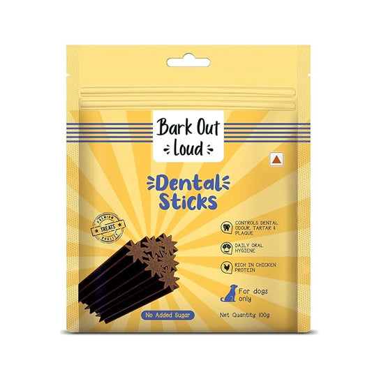 BARK OUT LOUD- Dental Sticks Adult Dog Treats | Sugar/Gluten Free | Plaque Tartar & Odour Oral Care | Fresh Smell Chicken Dog Treats - 100 Gm
