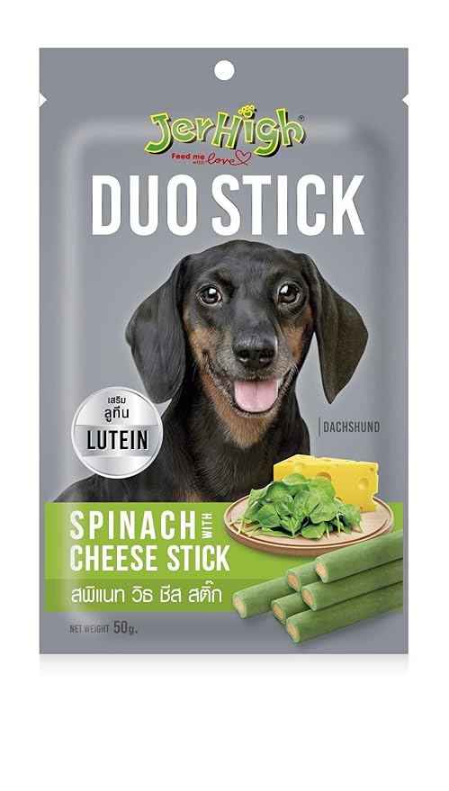 DogsnCats Jerhigh Duo Stick Chicken Cheese x 2 + Milk Strawberry x 2 + Spinach Cheese x2 + Milk Banana x 2 Treats Snacks for Dogs (Pack of 8)