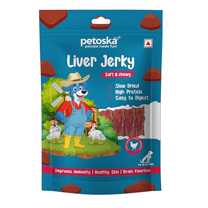 Liver Jerky - 100gms | High-Protein | Real Chicken Meat | Soft Chew Treats for Dogs & Puppies | Supports Dental Health | Dogs of All Breeds