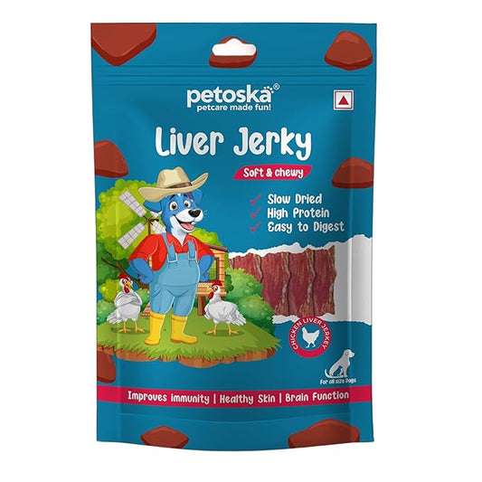 Liver Jerky - 100gms | High-Protein | Real Chicken Meat | Soft Chew Treats for Dogs & Puppies | Supports Dental Health | Dogs of All Breeds