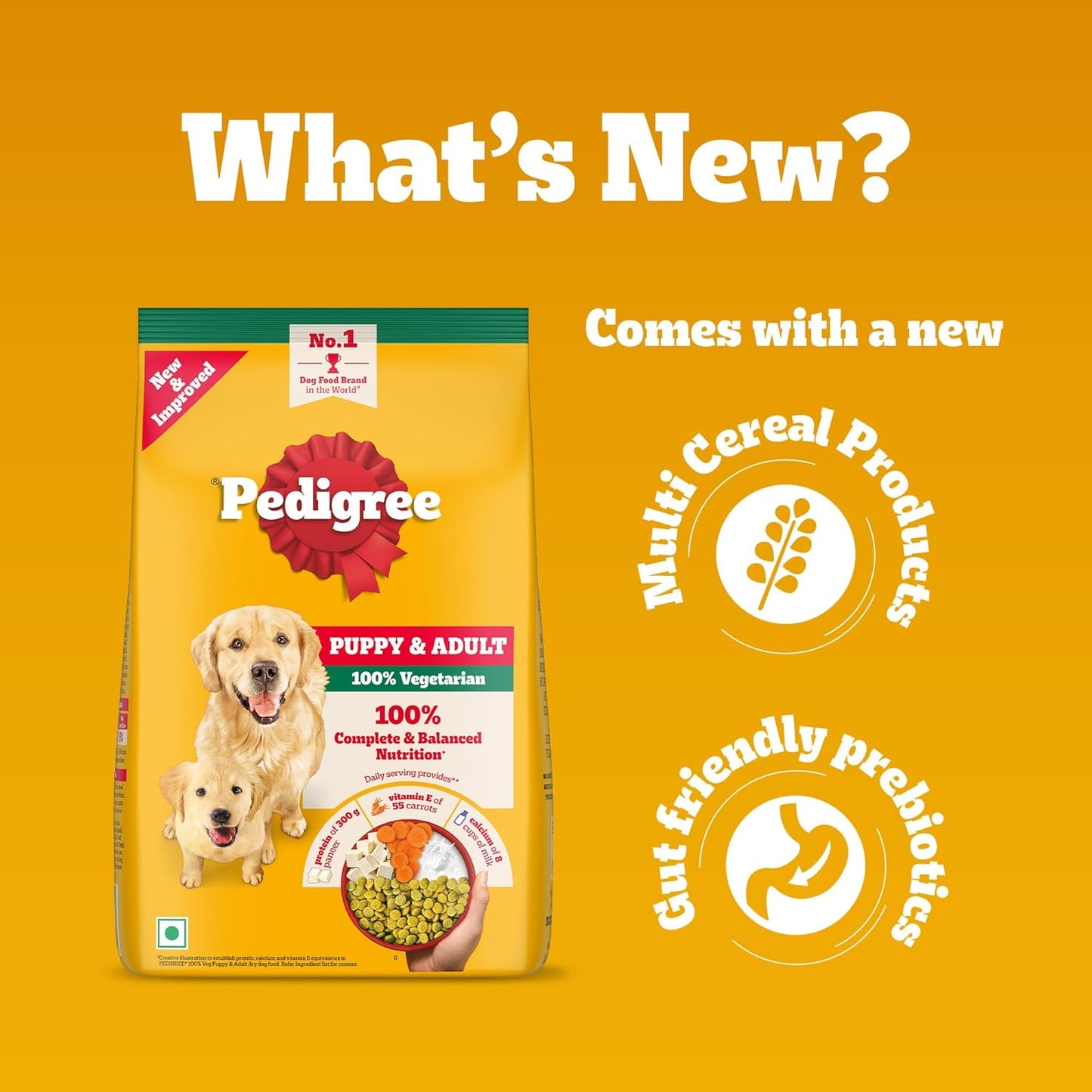 Pedigree Adult & Puppy Dry Dog Food, 100% Vegetarian, 1 kg, Contains 37 Essential Nutrients, 100% Complete & Balanced Food for Adult Dogs