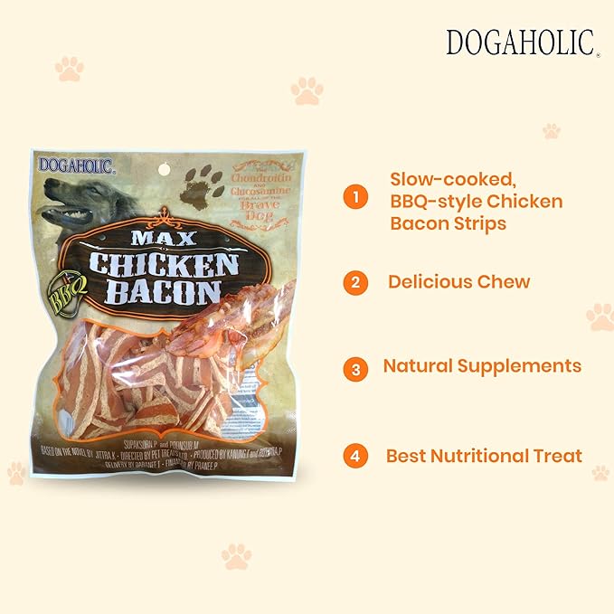 Dogaholic Snacks Combo Pack – Smoked Noodles & Chicken Bacon Strips for Dogs | Low Fat, Easy-to-Digest, Natural Ingredients with Vitamin E | 260g