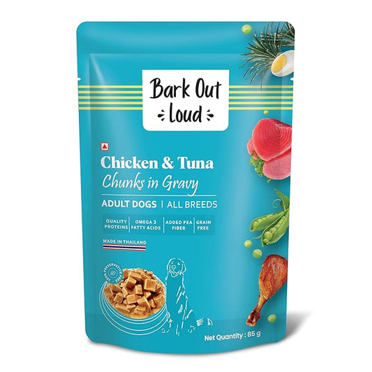 Bark Out Loud Wet Dog Food | Chicken & Tuna Gravy Chunks | for Adult Dogs 85g (Pack of 1)