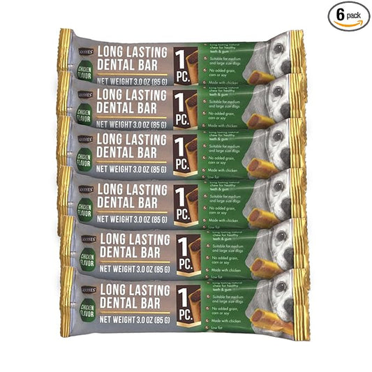 Goodies Dog Treats Long Lasting Dental Bar, Made of Tapioca Starch, Free from Grain, Corn or Soy, Promote Healthy Gums & Teeths, Chicken One Piece (6 x 85g) Sold by DogsNCats, All Life Stages, Stick