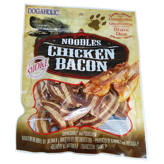 Dogaholic Snacks Combo Pack – Smoked Noodles & Chicken Bacon Strips for Dogs | Low Fat, Easy-to-Digest, Natural Ingredients with Vitamin E | 260g