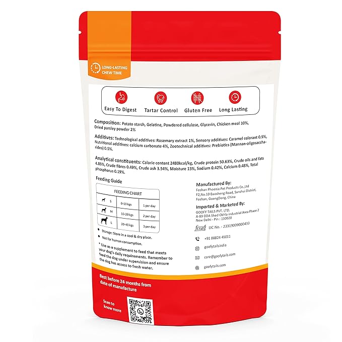 Goofy Tails Active Dental Chicken Twists Dog Treats 100g, Gluten Free, Prebiotic Chew Sticks for Dogs, Breath Freshener Treats for Dogs, Digestive, Slow Roasted Dog Treats for Puppy (Pack of 1)