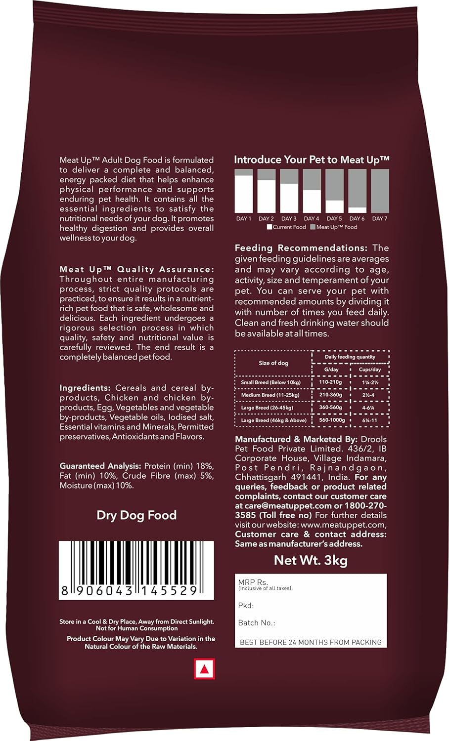 Meat Up Adult Dry Dog Food, 3+3 kg (Buy 1 Get 1 Free), Total 6 Kg Pack