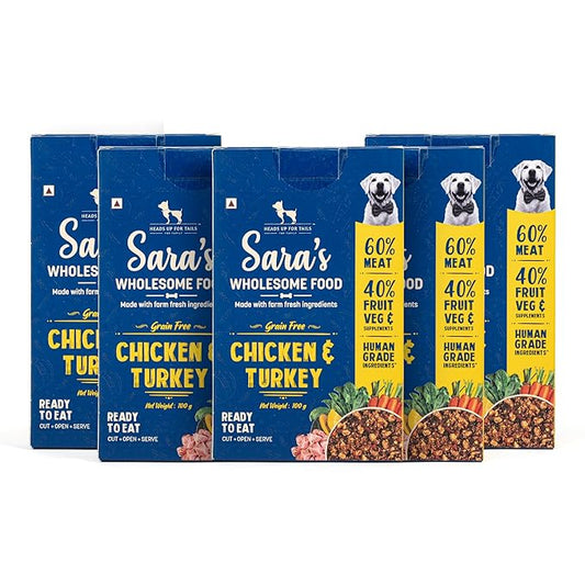 HUFT Sara's Wholesome Food - Grain-Free Chicken and Turkey Dog Food | Human Grade Ingredients | Gluten Free | Balanced Meal | Suitable for Adults & Puppies - 100 gm | Pack of 5