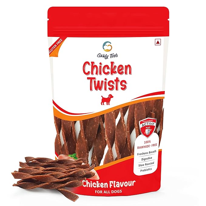 Goofy Tails Active Dental Chicken Twists Dog Treats 100g, Gluten Free, Prebiotic Chew Sticks for Dogs, Breath Freshener Treats for Dogs, Digestive, Slow Roasted Dog Treats for Puppy (Pack of 1)