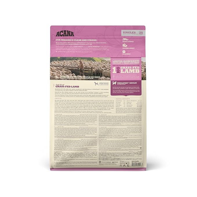 Acana Grass-Fed Lamb Dry Dog Food, Grain Free Dog Food for All Life Stages, Fresh or Raw Ingredients, 6 kg