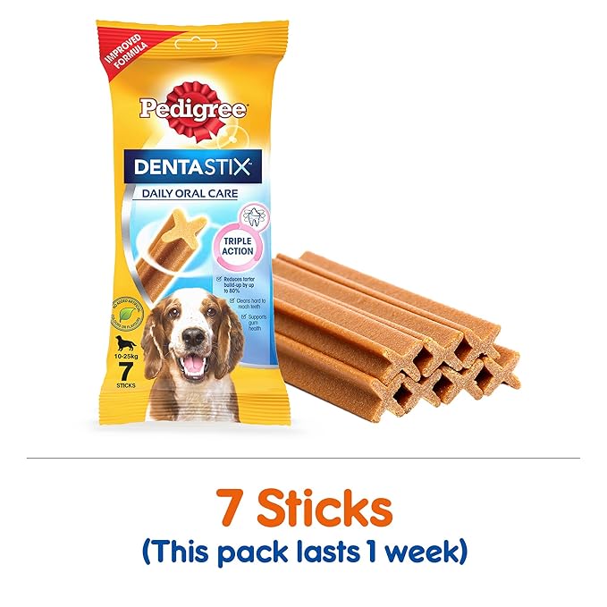 Pedigree Adult Wet Dog Food, Chicken & Liver Chunks in Gravy, 70 g (Pack of 15) & Pedigree Dentastix Medium Breed (10-25 kg) Oral Care Dog Treat (Chew Sticks) (7 Sticks) 180g Weekly Pack