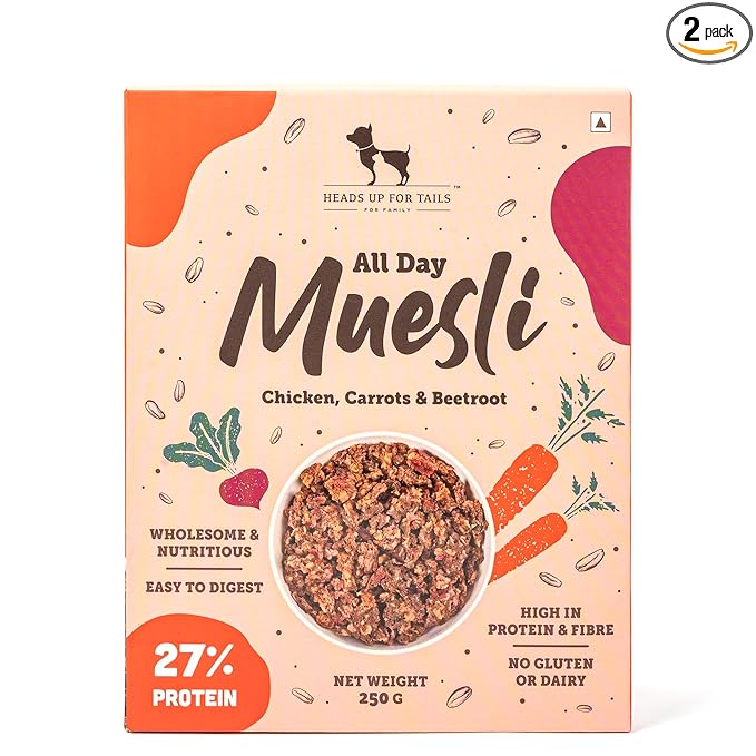 Heads Up For Tails Huft All Day Muesli Chicken Wholesome&Nutritious Dog Treats-250 Gm,Carrots&Beetroot(Pack Of 2)