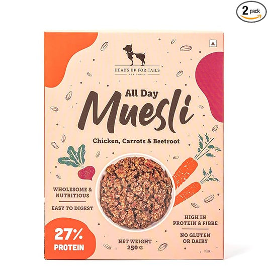 Heads Up For Tails Huft All Day Muesli Chicken Wholesome&Nutritious Dog Treats-250 Gm,Carrots&Beetroot(Pack Of 2)