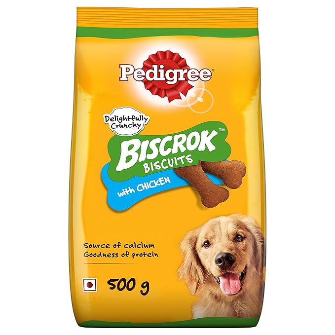 Pedigree Adult Wet Dog Food, Chicken & Liver Chunks in Gravy, 70 g (Pack of 15) and Biscrok Biscuits Dog Treats (Above 4 Months), Milk and Chicken Flavor, 500g Pack
