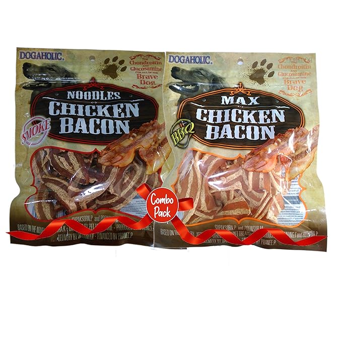 Dogaholic Snacks Combo Pack – Smoked Noodles & Chicken Bacon Strips for Dogs | Low Fat, Easy-to-Digest, Natural Ingredients with Vitamin E | 260g