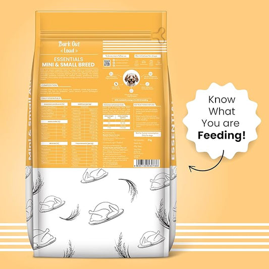 BARK OUT LOUD Essentials Small & Mini Breed Adult Dog Food – Real Chicken & Egg | Gluten-Free, Prebiotics & Fish Oil for Immunity | Dry Dog Food for Shihtzu, Poodle – 3 Kg