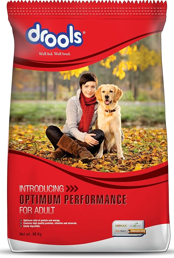 Drools Optimum Performance Adult Dry Dog Food, 20kg&Drools Real Chicken Biscuits, Cat Treats Jar - 400g