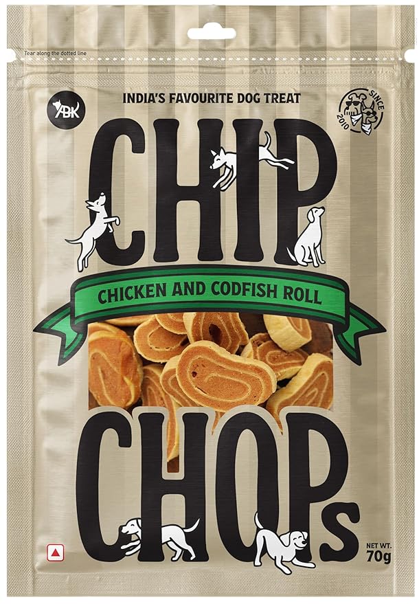 Chip Chops Chicken Codfish Rolls Dog Treat, Highly Nutritional & Digestible, Suitable for All Dog Breeds, Easy to Digest, No Artificial Flavors Added - 70gm